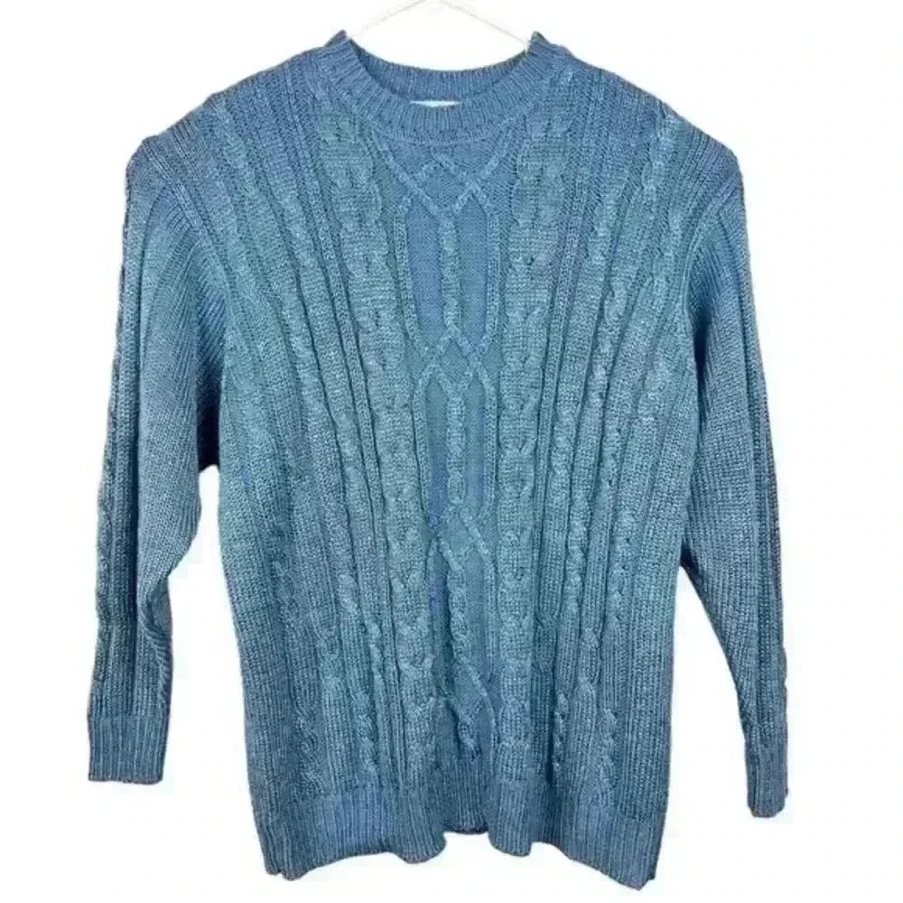 ALEXA GRACE Vintage‎ Cable Knit Soft Sweater Blue Large ? Excellent!